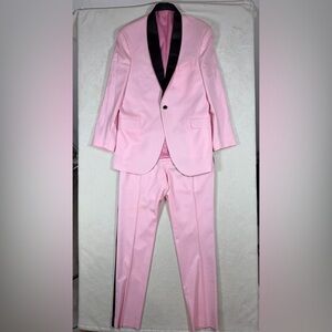 Kenneth Cole TECHNI-COLE Pink & Black Formal Tuxedo Suit Set Preppy Performance
